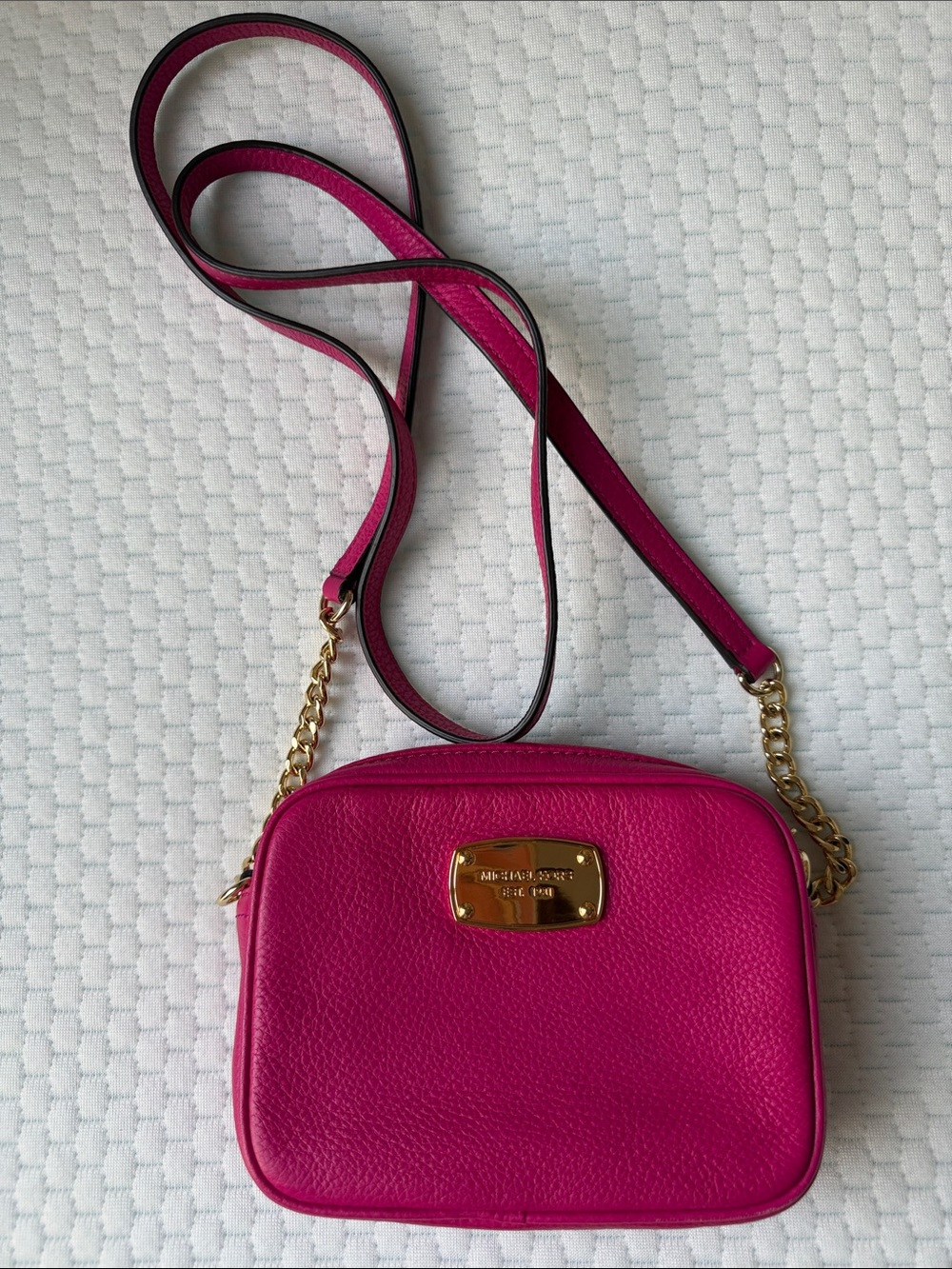 Michael Kors Fuchsia Leather Crossbody with Gold-Tone Chain